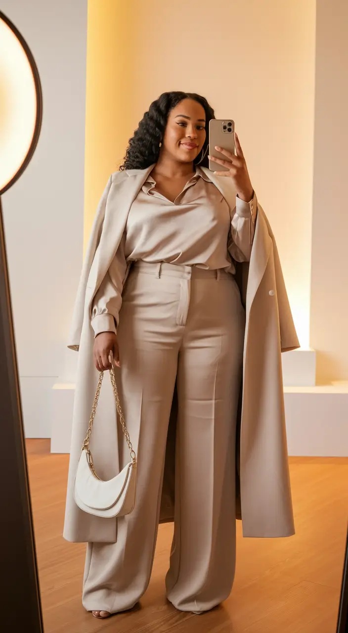 fall plus size capsule wardrobe ideas 2025 Monochrome Luxe in Neutrals