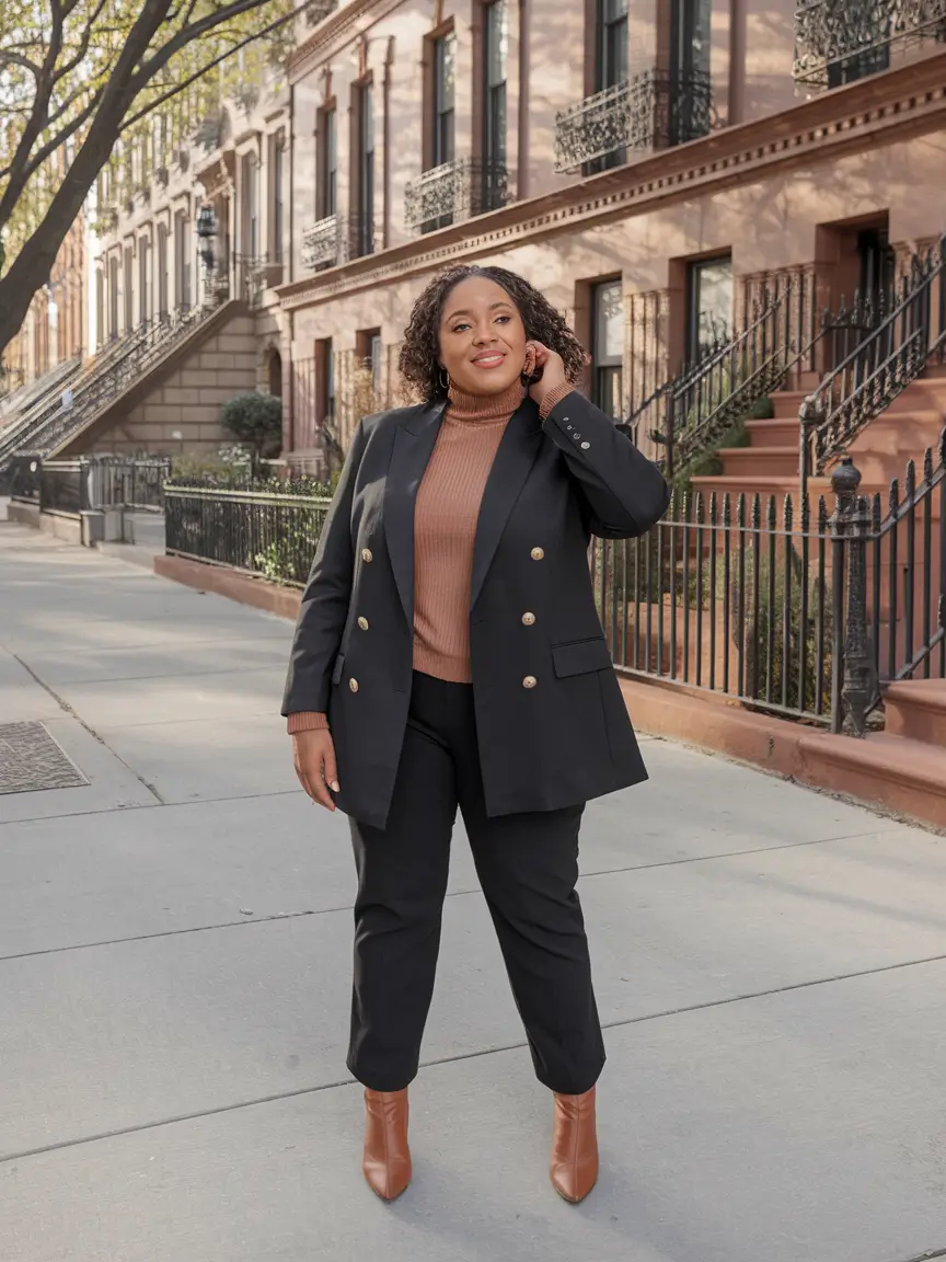 fall plus size capsule wardrobe ideas 2025 Structured Blazer with Warm Autumn Layers