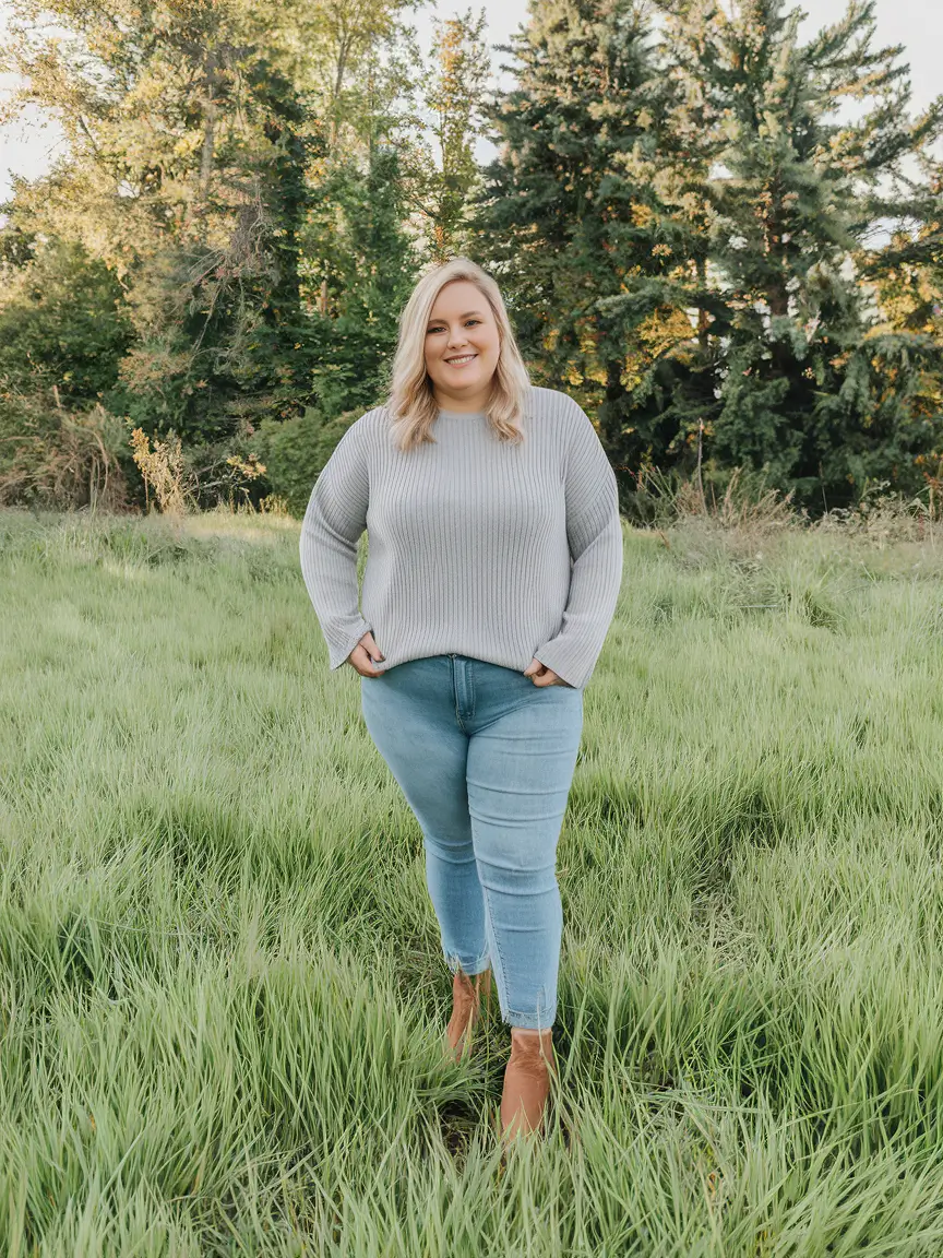 fall plus size capsule wardrobe ideas 2025 Classic Sweater & Denim Combo That Just Works