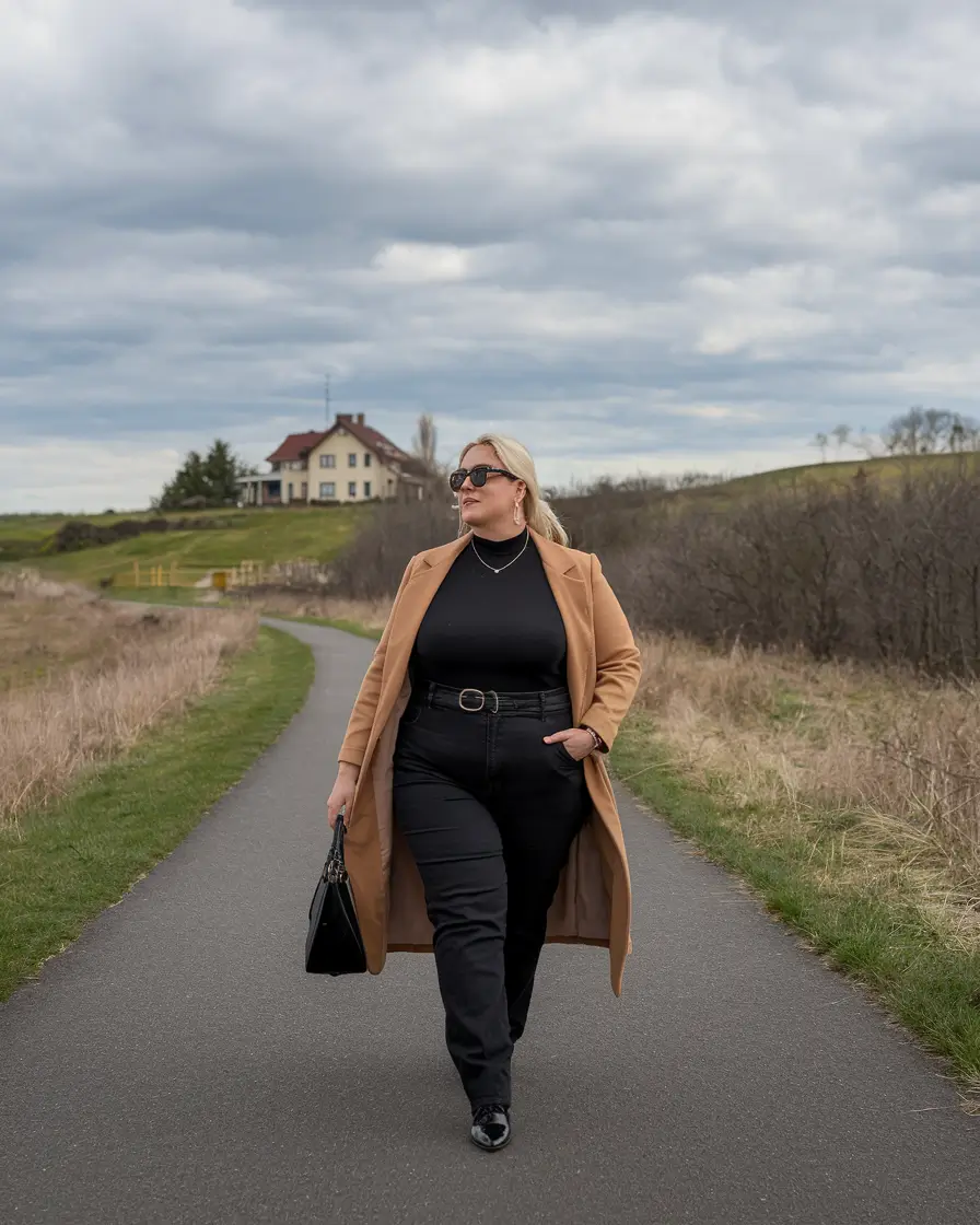 fall plus size capsule wardrobe ideas 2025 Camel and Black for Iconic Cold Weather Energy