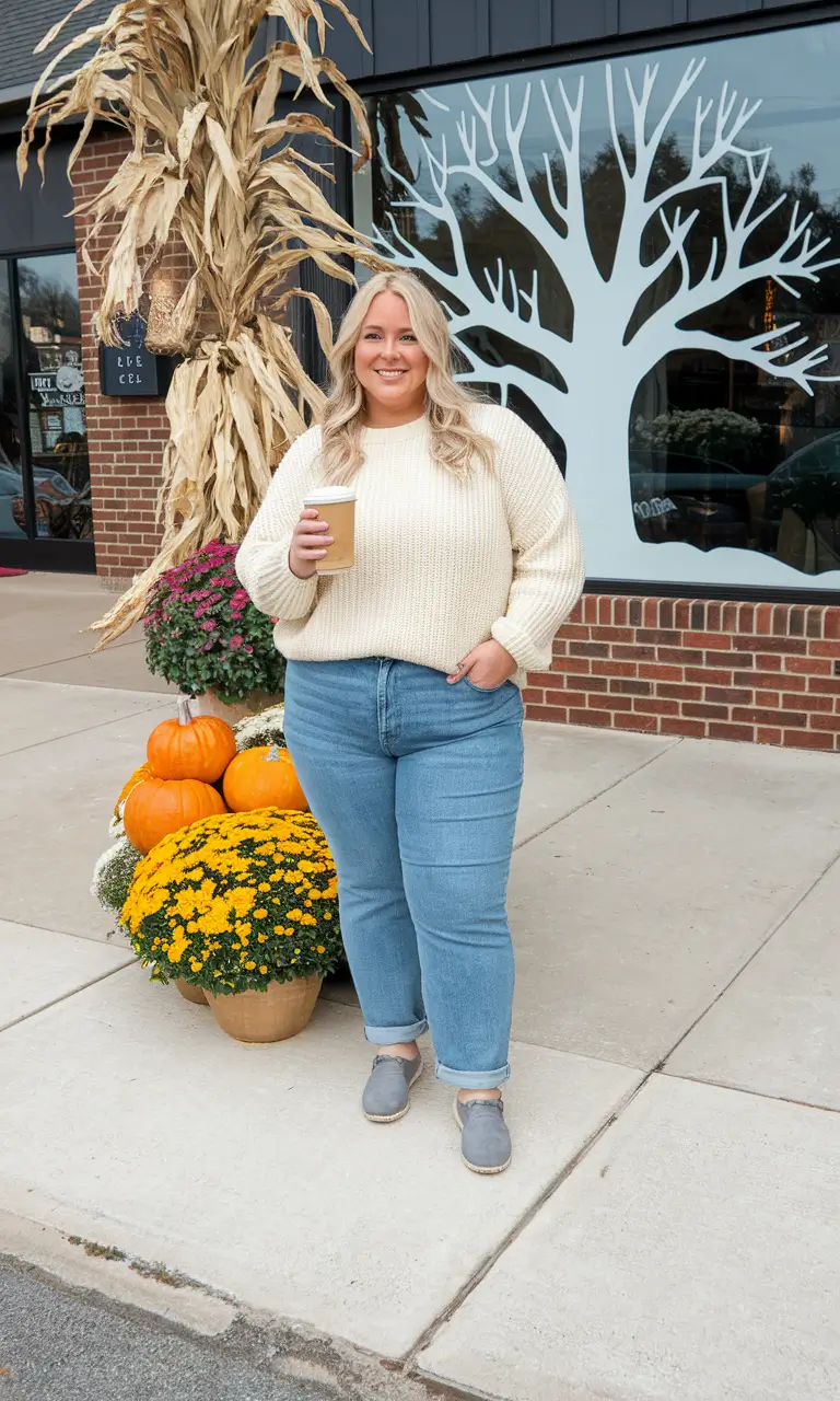 fall plus size capsule wardrobe ideas 2025 Coffee Run Cozy: The Everyday Essential