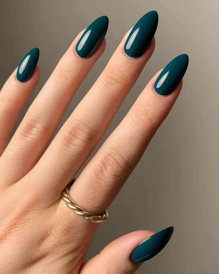 september nails color fall design 2025 Deep Teal for an Unexpected Edge