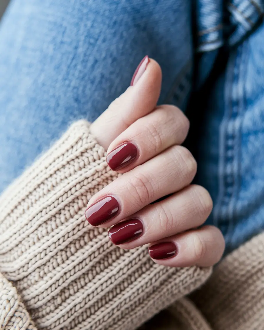 september nails color fall short almond+Classic Burgundy Shorties