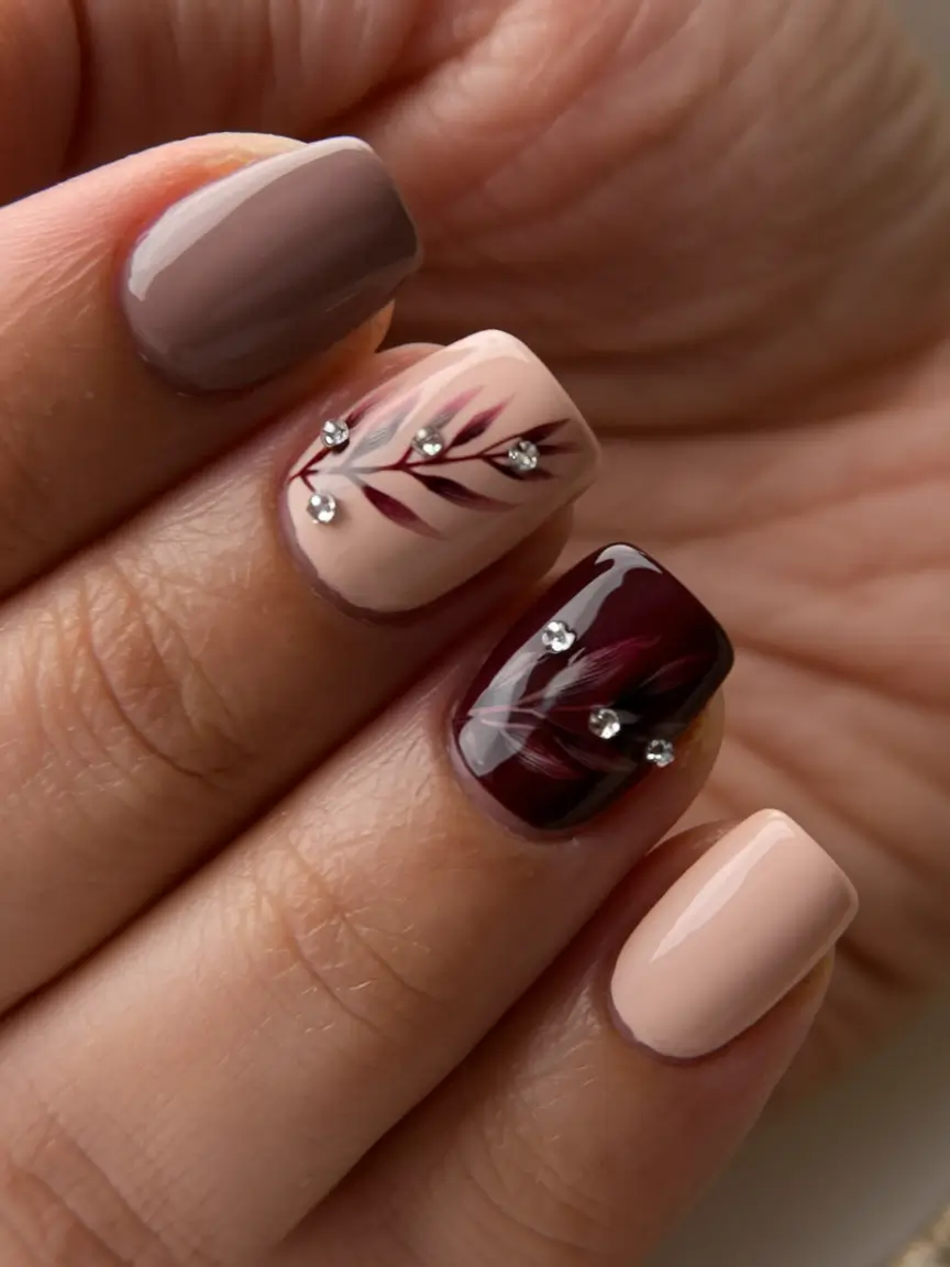 september nails color fall dip short+Layered Neutrals with Autumn Florals