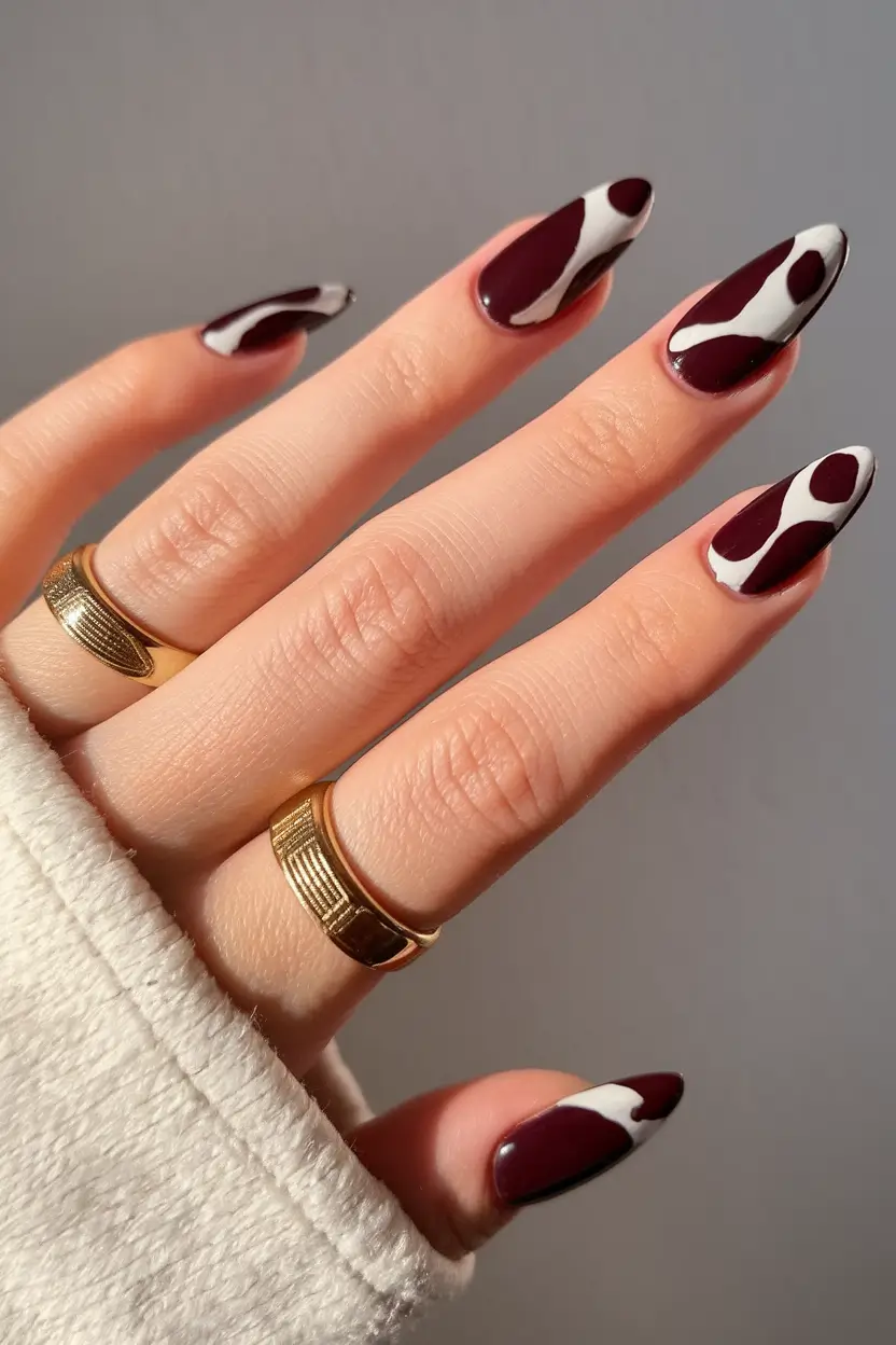 september nails colors 2025+Wine-Stained Abstracts with Graphic White