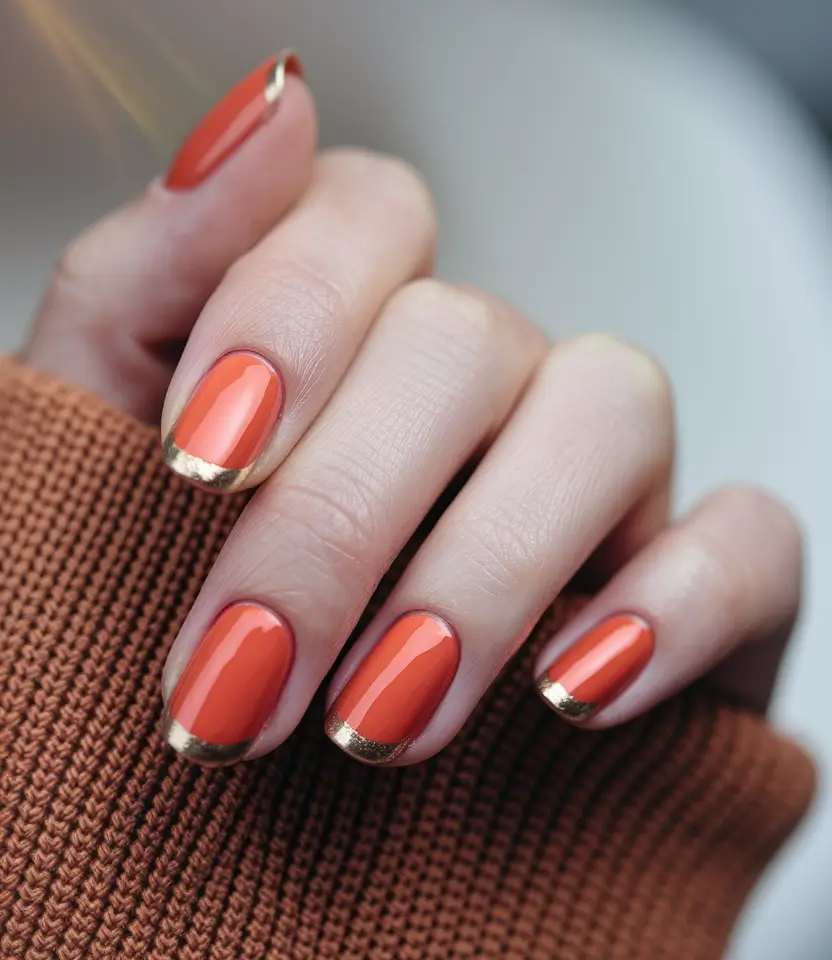 september nails color fall short square Pumpkin Spice Luxe French