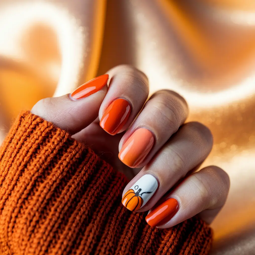 september nails color fall dip short Playful Pumpkin Accent for Cozy September