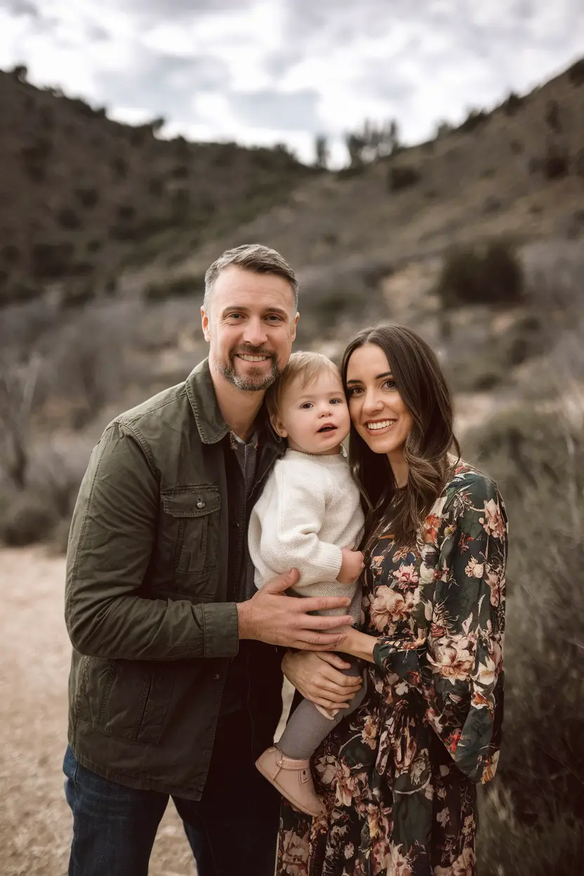 fall family photo outfits 2025 Floral Flows and Earthy Greens for a Soft Outdoor Moment