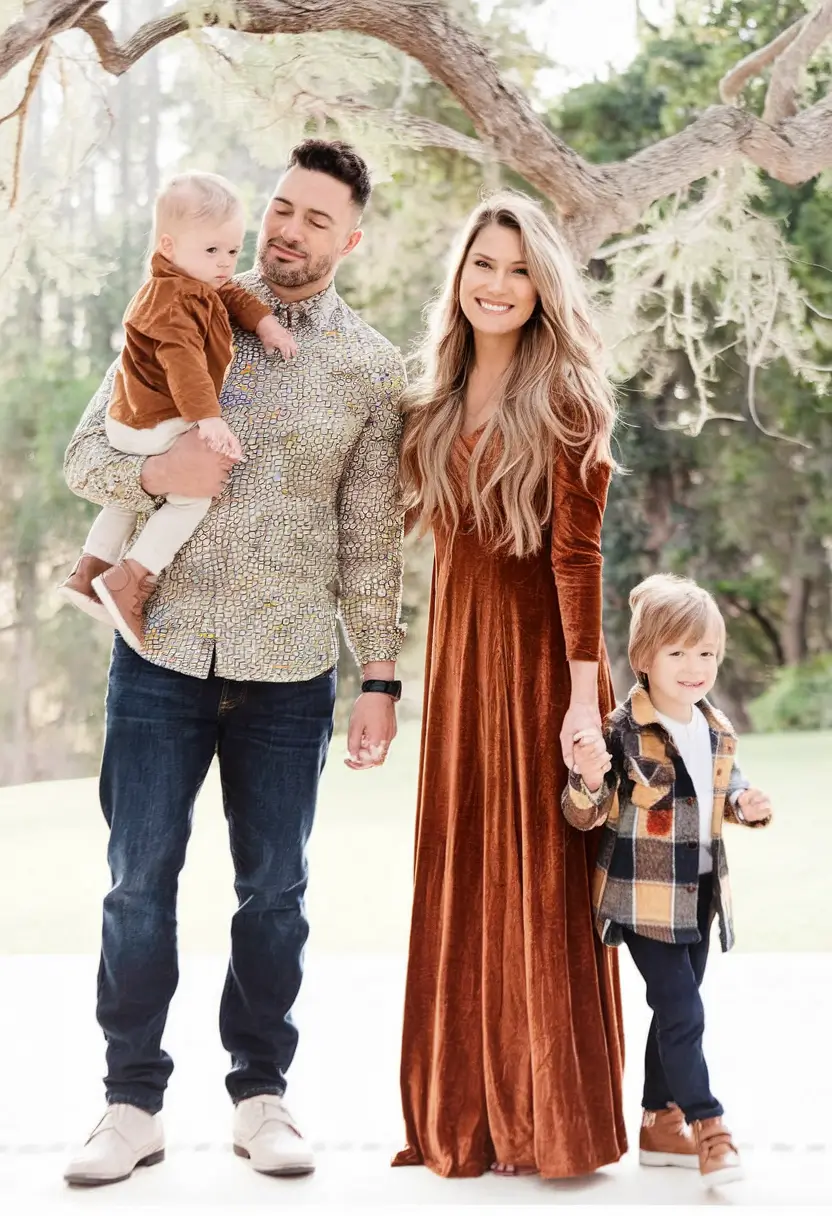 fall family photo outfits 2025 Velvet Drama and Plaid Punch for a Show-Stopping Moment