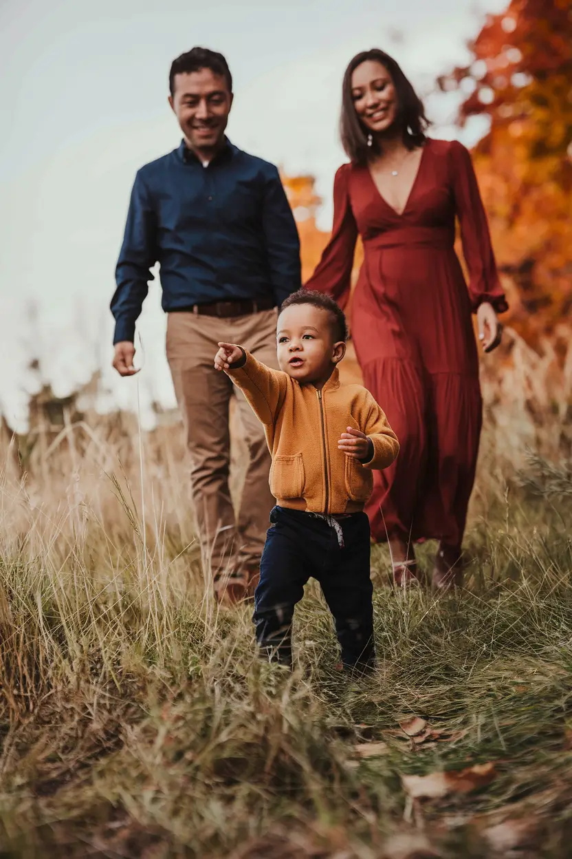 fall family photo outfits 2025 Golden Grass and Wine Tones for Sunset Elegance