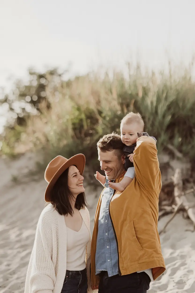fall family photo outfits 2025 Sand and Sunset: Golden Casual Layers by the Dunes