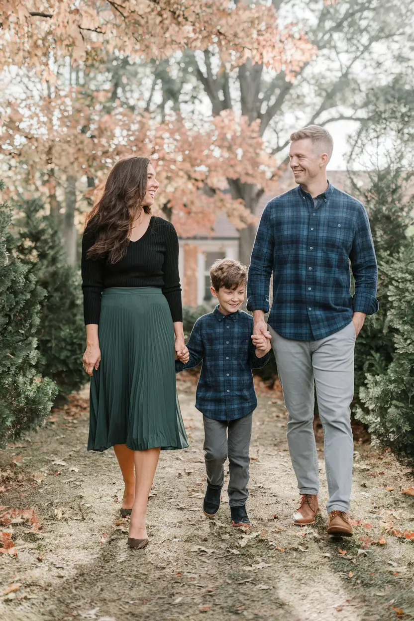 fall family photo outfits 2025 Pine Green and Navy Plaid: A Rich Take on Outdoor Casual