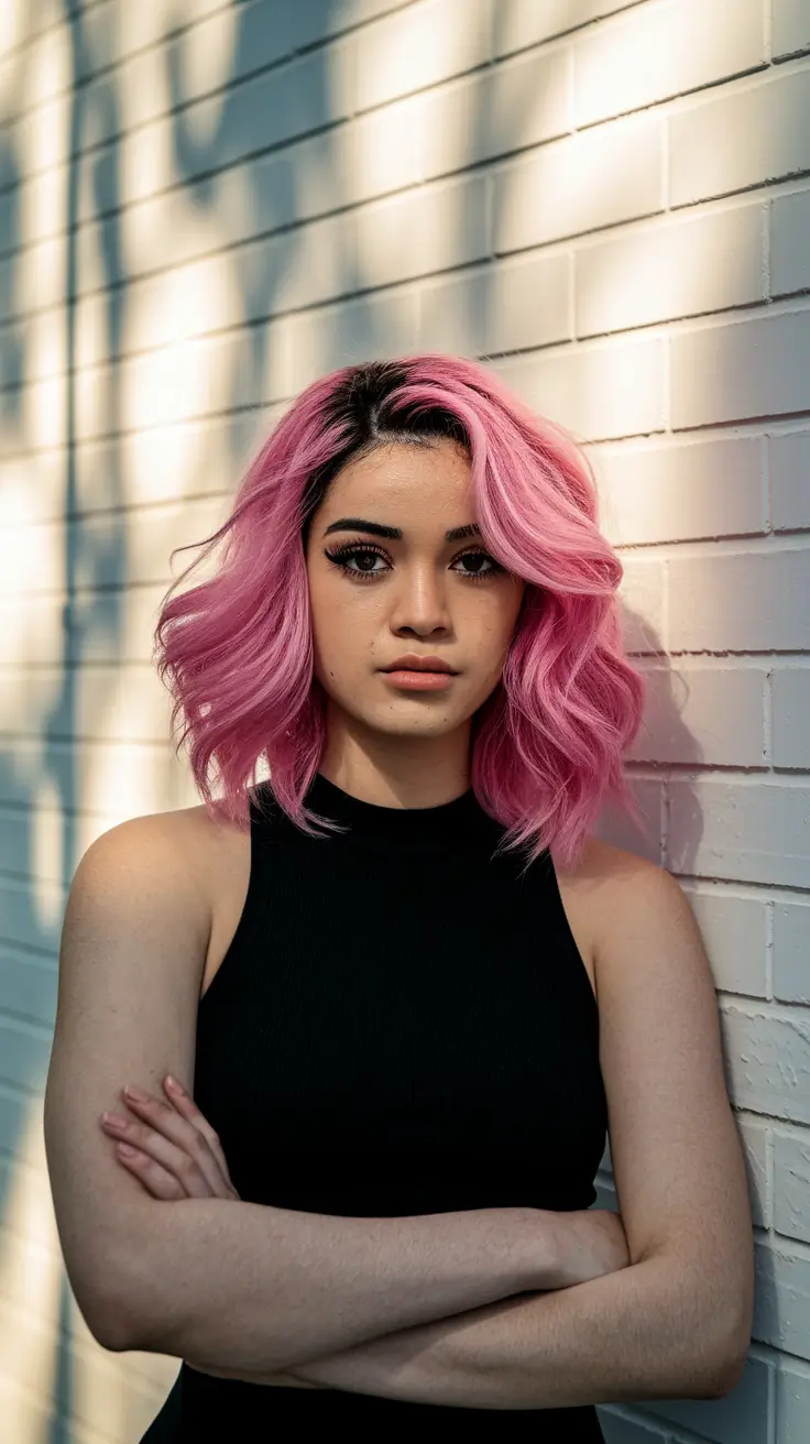 september hair color ideas 2025 + Velvety Pink with Sculpted Layers