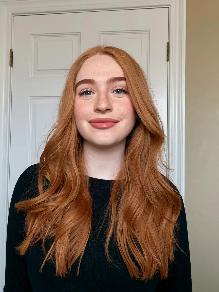 september hair color ideas brunette long + Warm Copper for a Soft Glow-Up