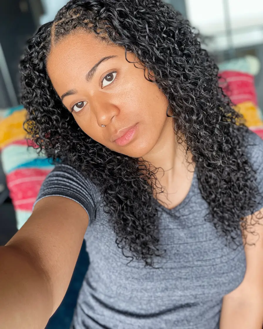 september hair color ideas black women + Natural Black Curls with Glossy Finish