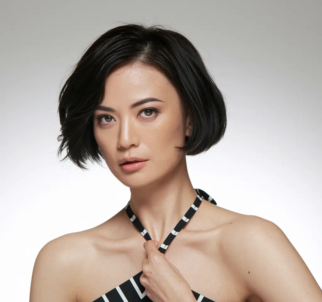 september hair color ideas short + Glossy Jet Black Sculpted Bob