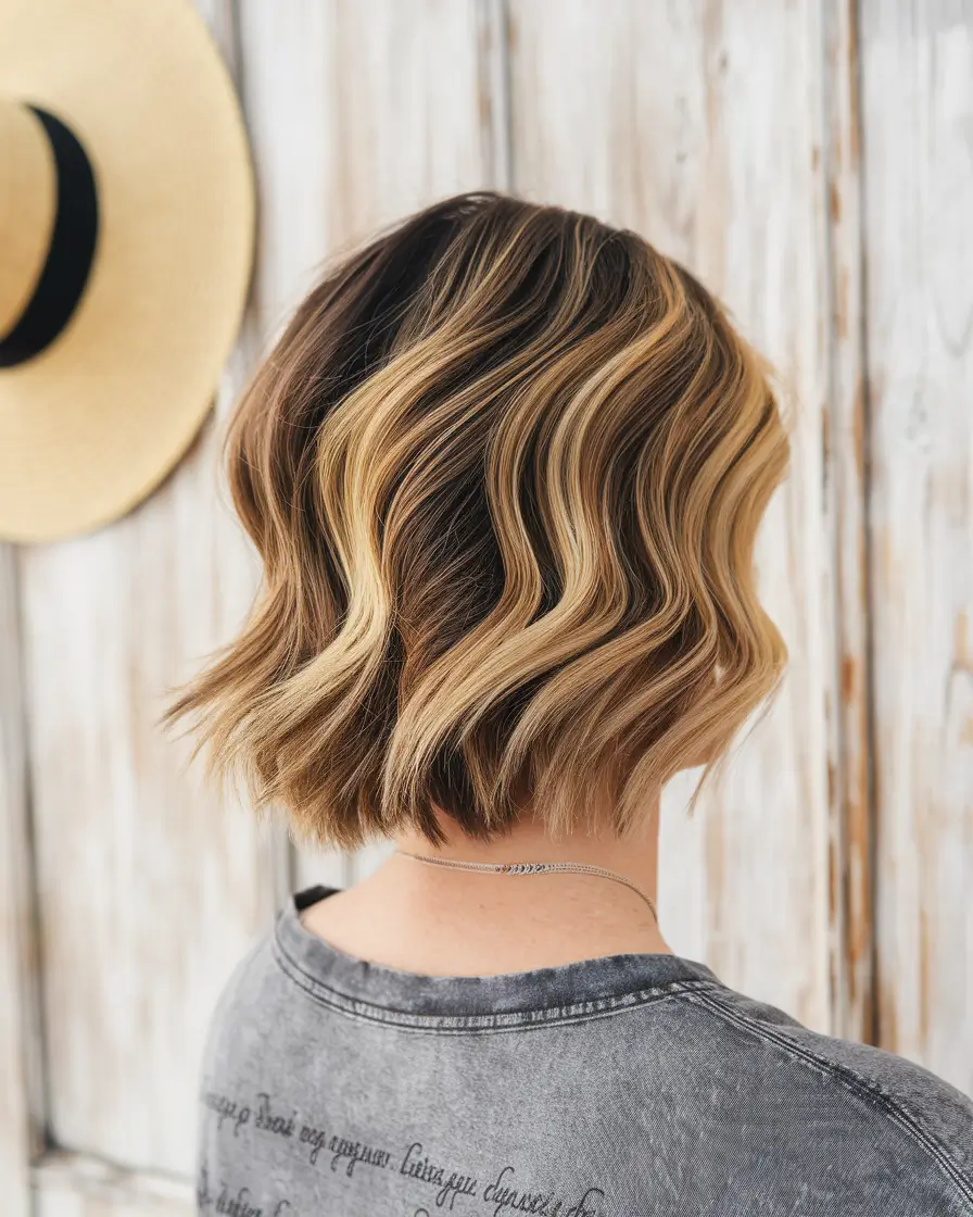 september hair color ideas short + Rooted Blonde Waves on a Breezy Bob