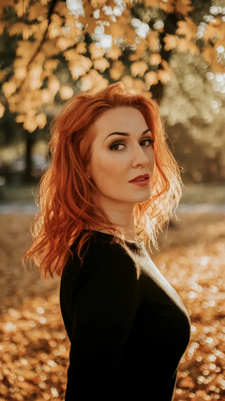 warm fall hair color red Rich Autumn Spice with Vintage Volume