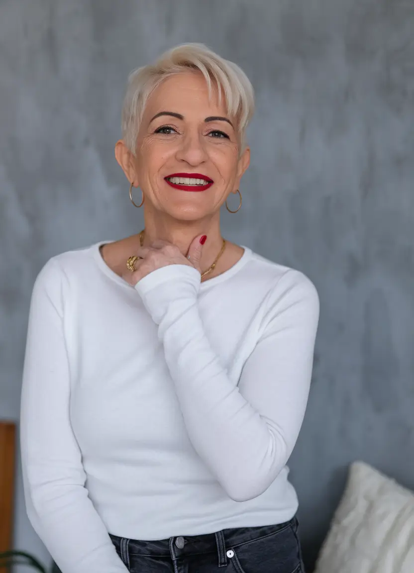 Fall haircuts for women over 60 Short Platinum Pixie with Attitude