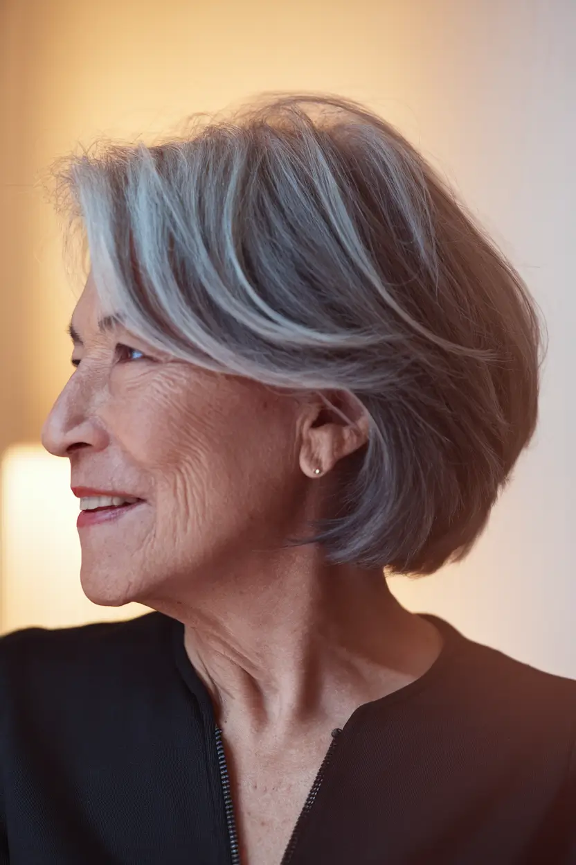 Fall haircuts for women over 60 Structured Silver Bob With Volume at the Crown
