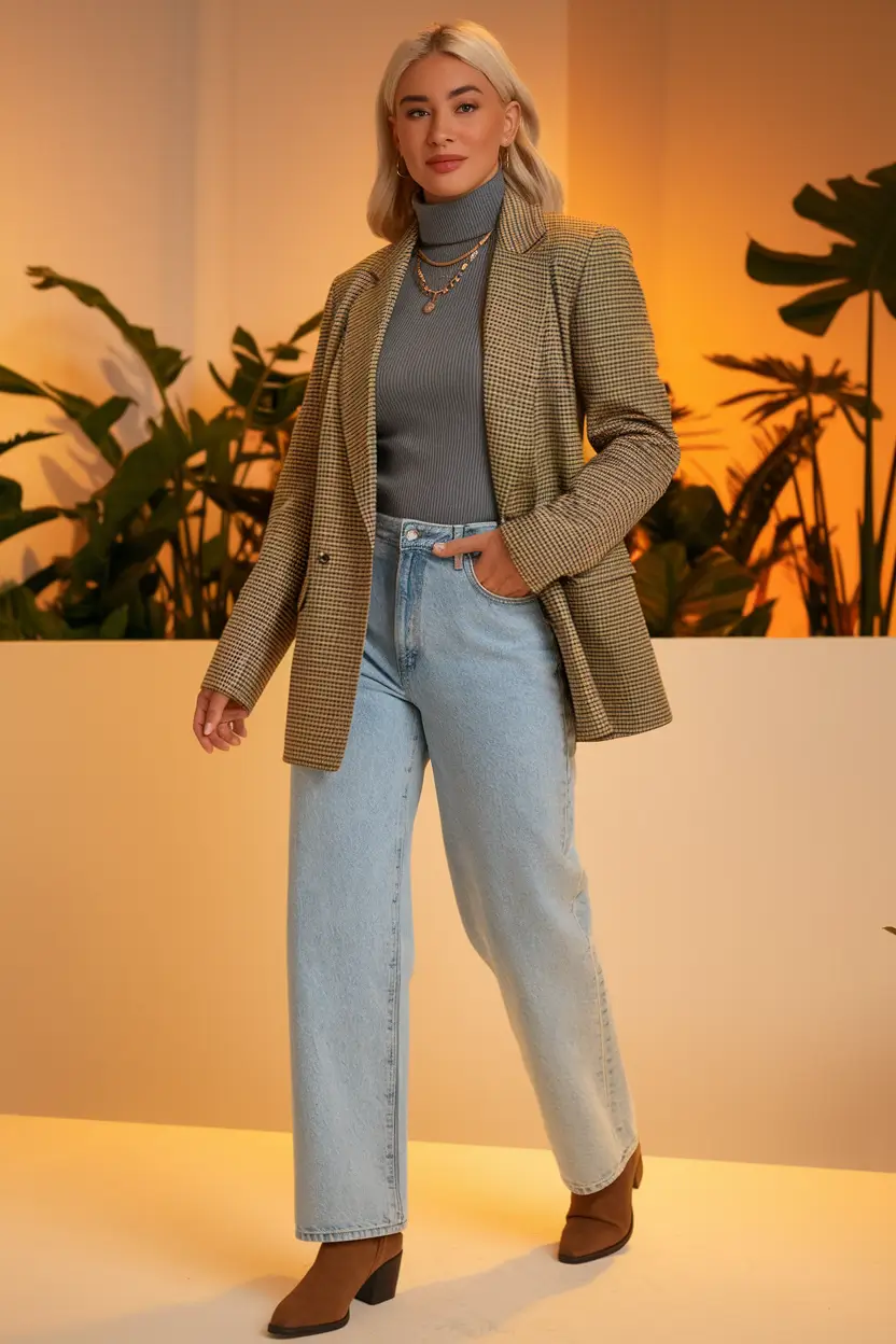 midsize fall outfits 2025 jeans Office Luxe with a Retro Twist