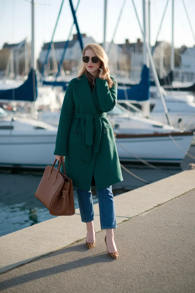 midsize fall outfits 2025 dressy Emerald Green Statement Coat