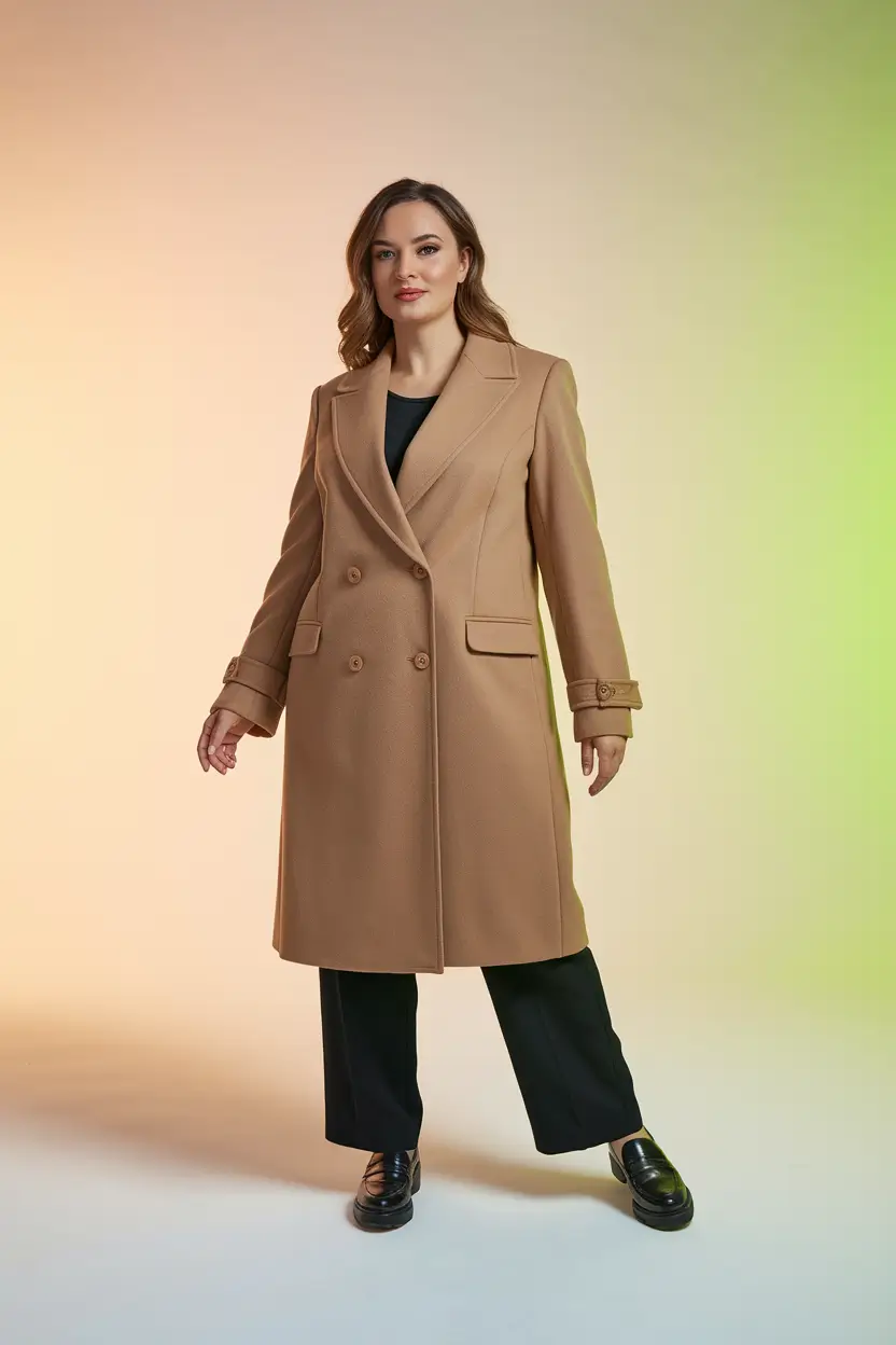 midsize fall outfits women Camel Coat Power Play