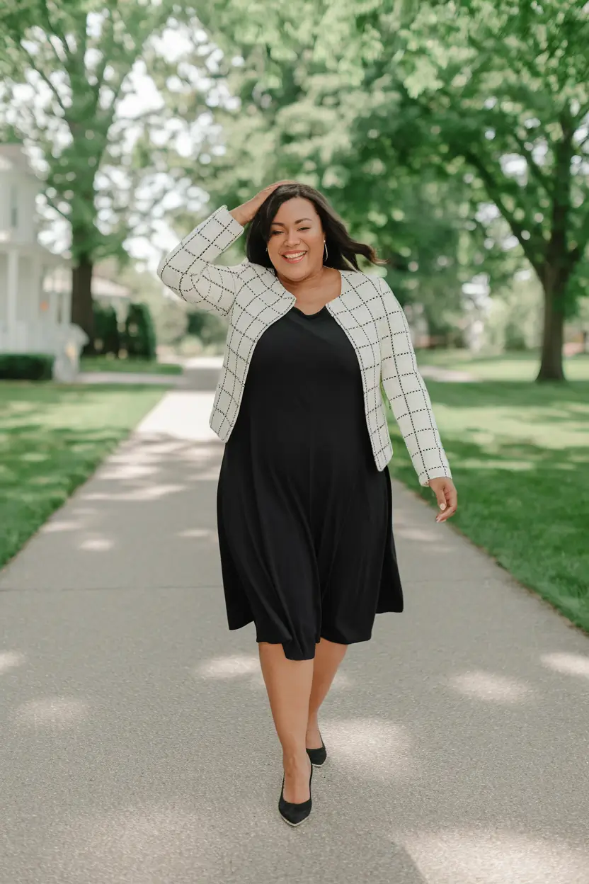 midsize fall outfits 2025 dressy Black Dress, Chic Energy
