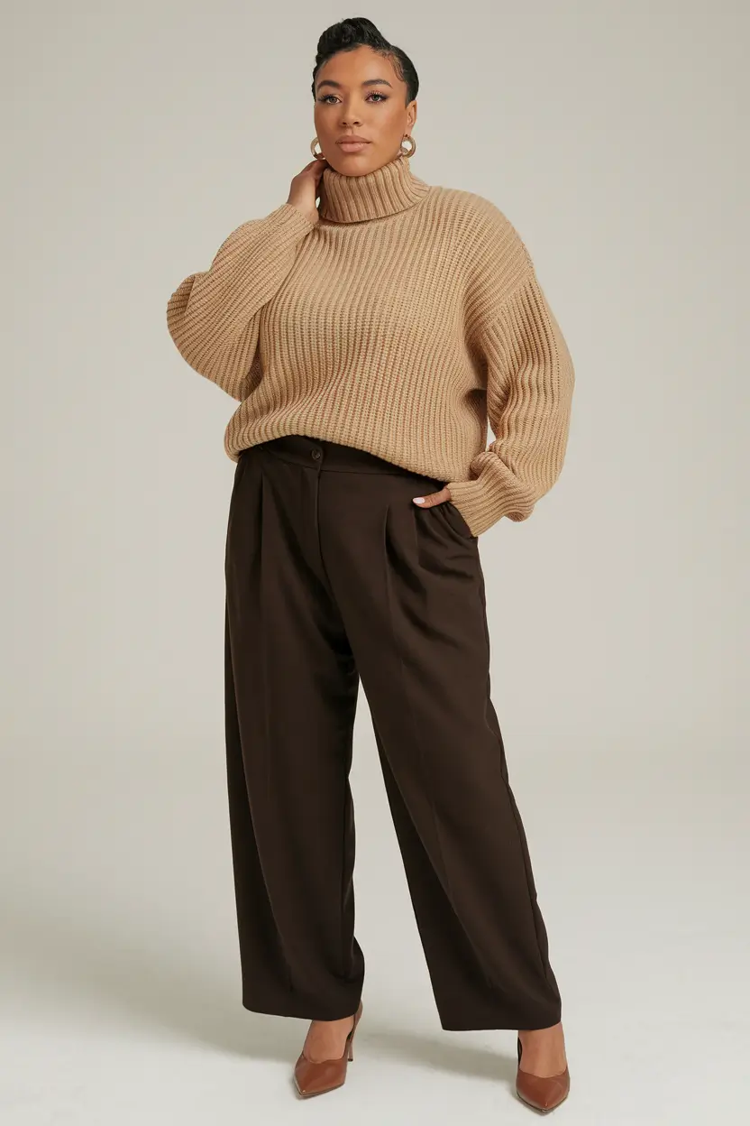 midsize fall outfits 2025 dressy Chic Neutrals Meet Textural Play