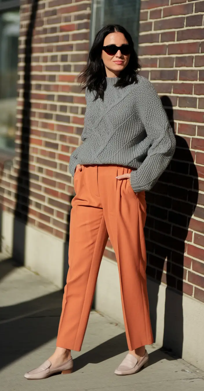 midsize fall outfits ideas Color Contrast with City Confidence