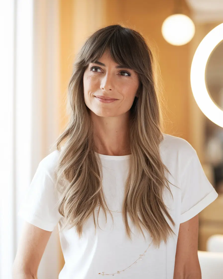 Modern hairstyle for Fall Hair 2025 Layered Warm Blonde with Curtain Bangs