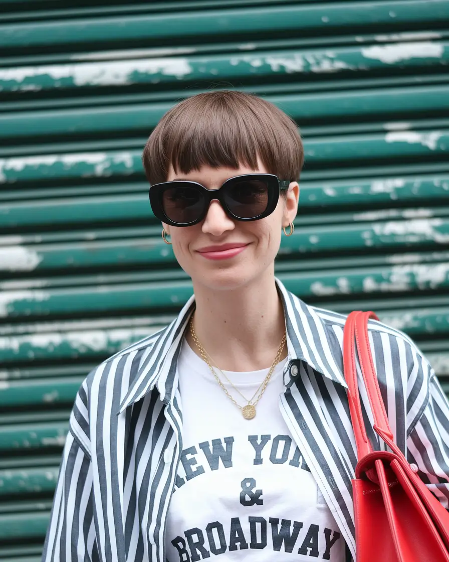 fall pixie haircut Structured Bowl Pixie with Blunt Bangs