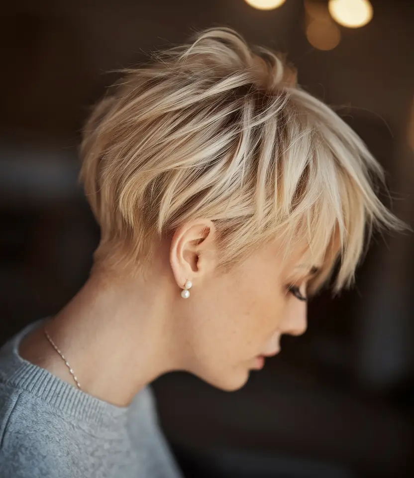 short pixie haircuts fall colors Tousled Blonde Pixie with Wispy Volume