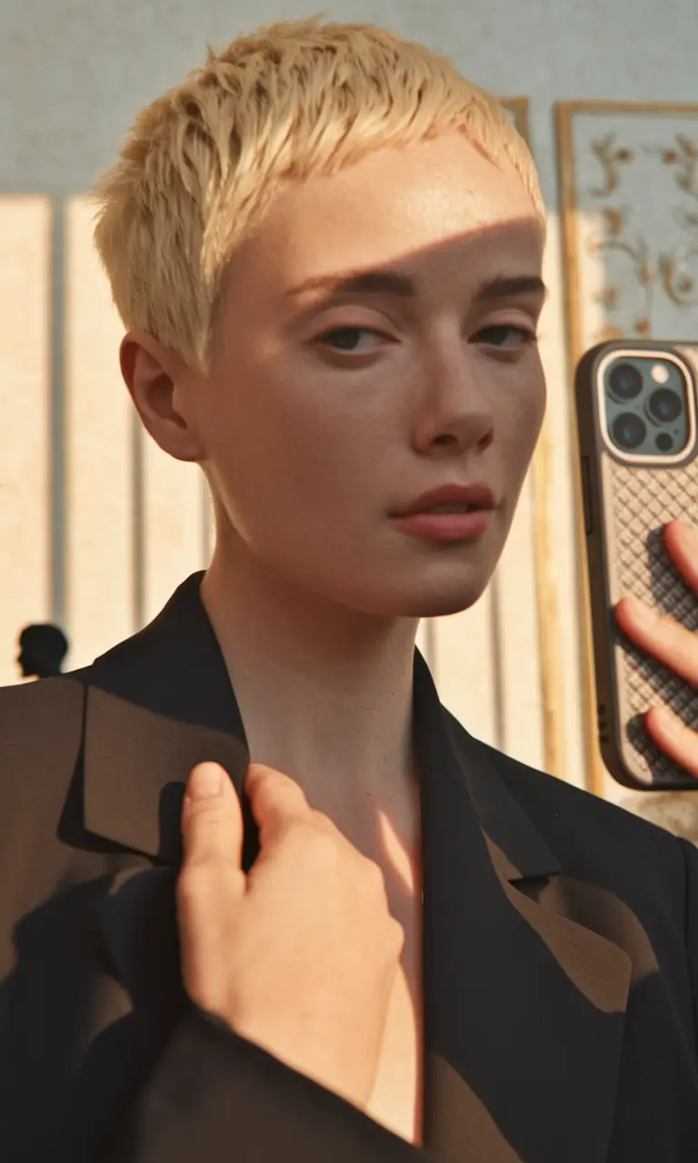pixie haircut for fall Minimalist Blonde Crop for Power Dressing