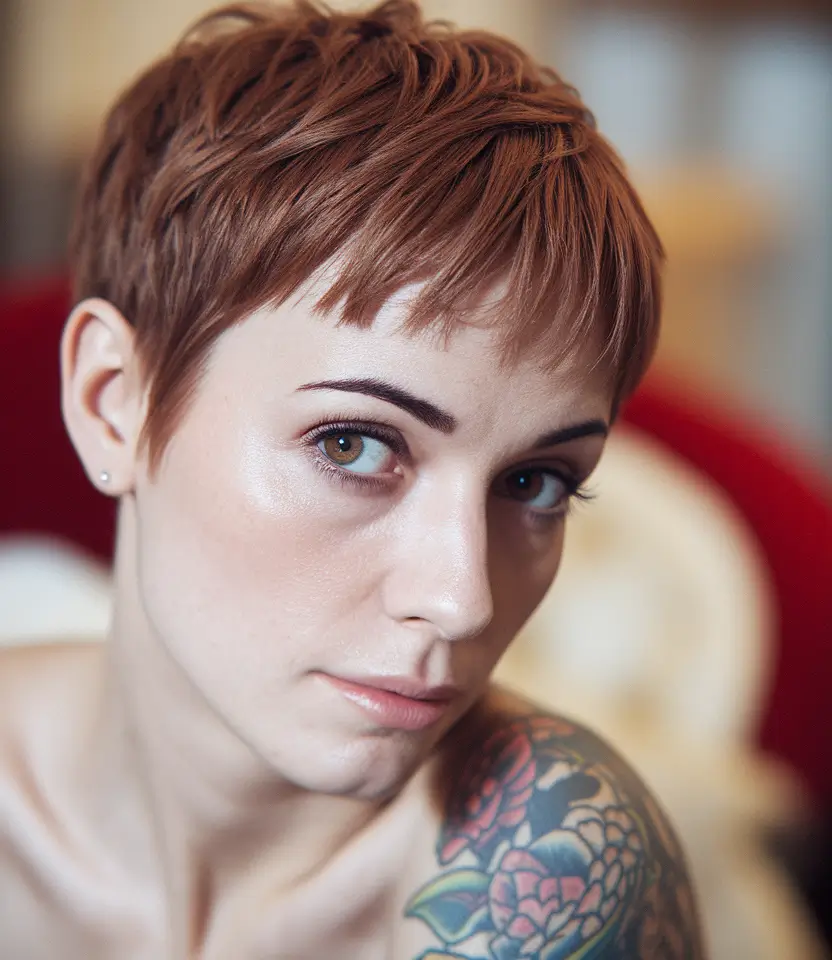 fall hair color ideas for pixie haircut Rusty Textured Micro Pixie