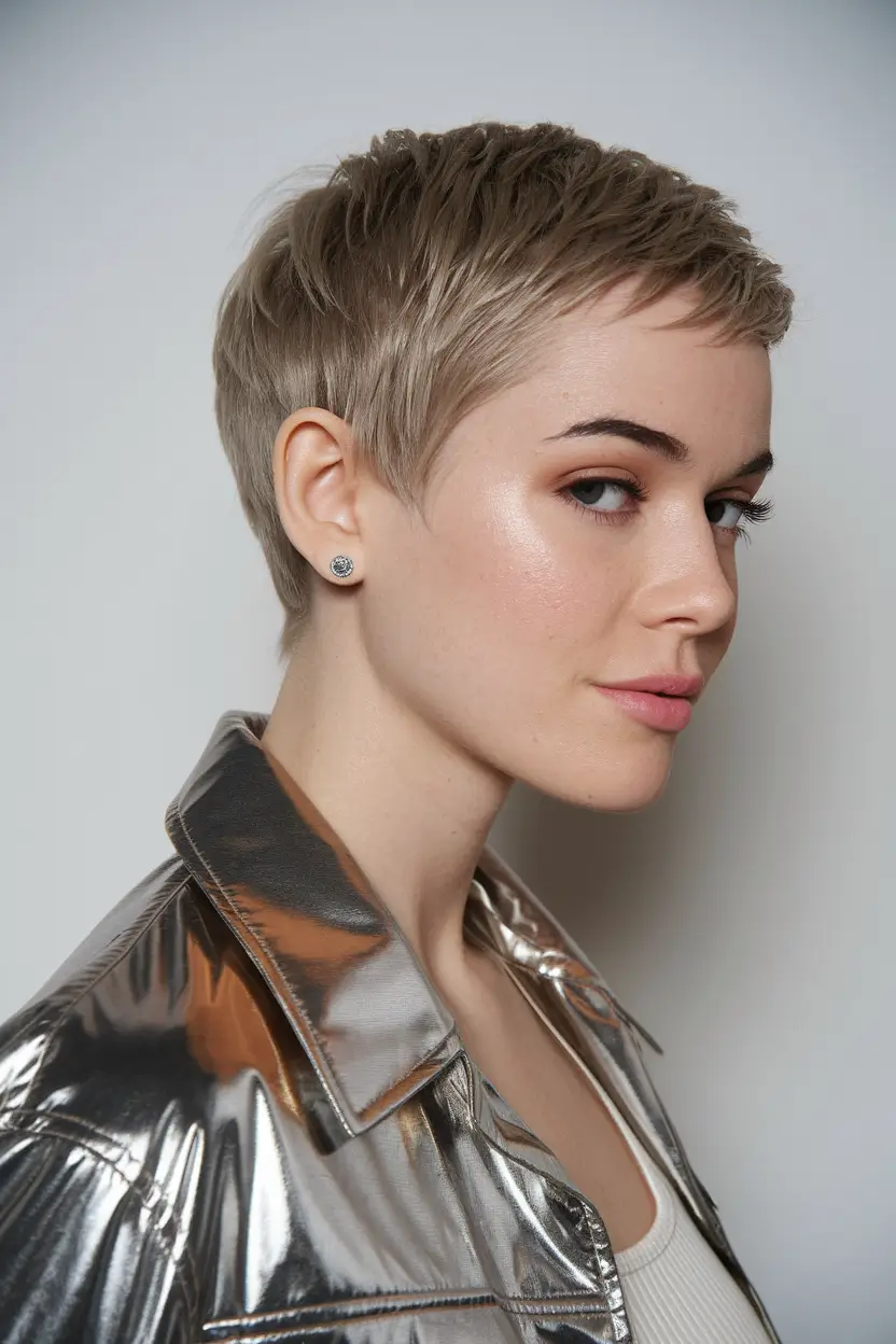 pixie haircut fall 2025 Cool Blonde Pixie with Side Texture