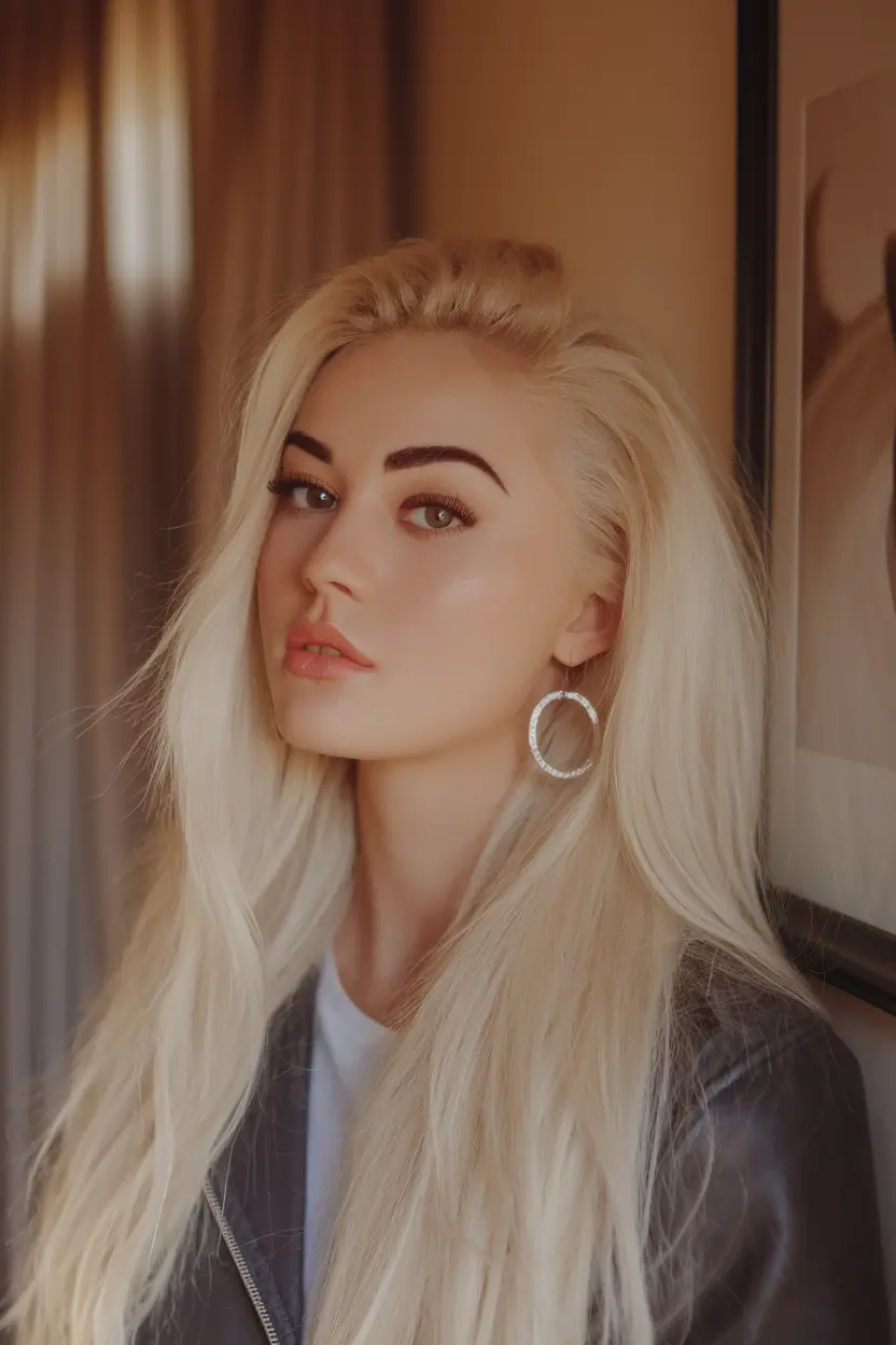 fall hair color for blondes straight+Icy Platinum Length with Maximum Drama