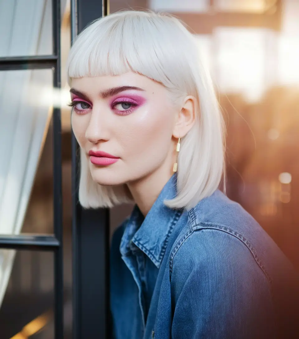 fall hair color for blondes 2025 Short Blonde Bob with Micro Bangs