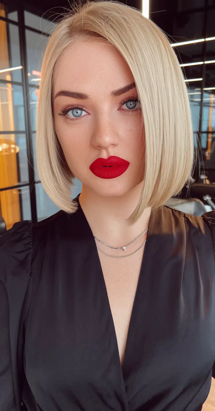 fall hair color for blondes 2025 Blunt Bob with Retro Glam Finish