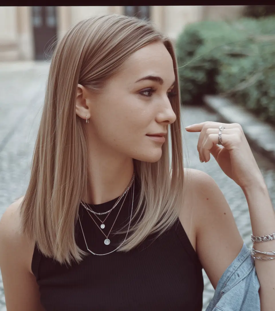 fall hair color for blondes balayage+Cool-Toned Beige Blonde on Mid-Length Layers