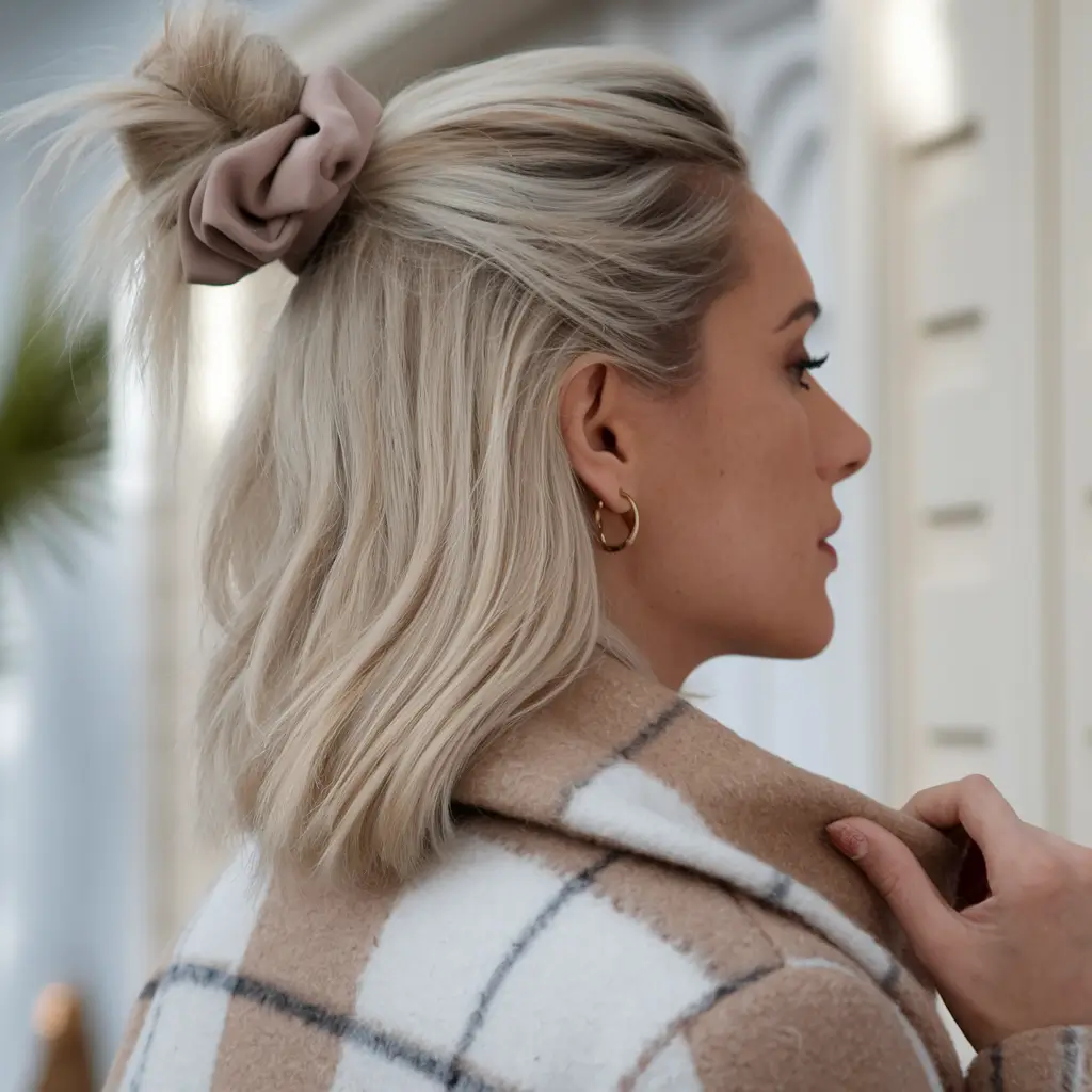 fall hair color for blondes short+Half-Up Blonde Bun with Root Melt