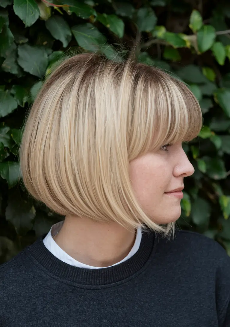 fall hair color for blondes with bangs+Round French Bob with Warm Bangs