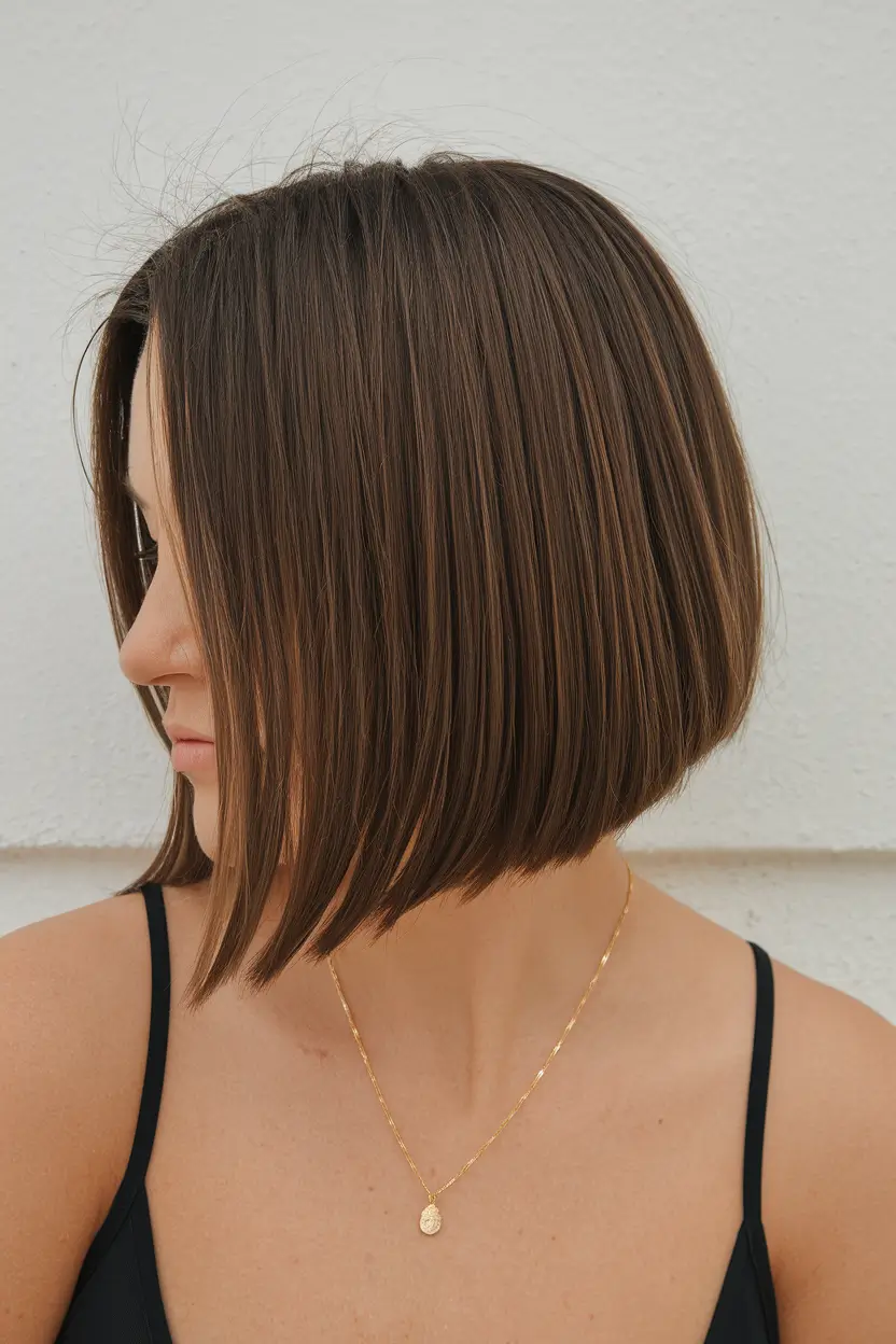 fall brunette hair color balayage short Textured Bob with Golden Balayage Ribbons
