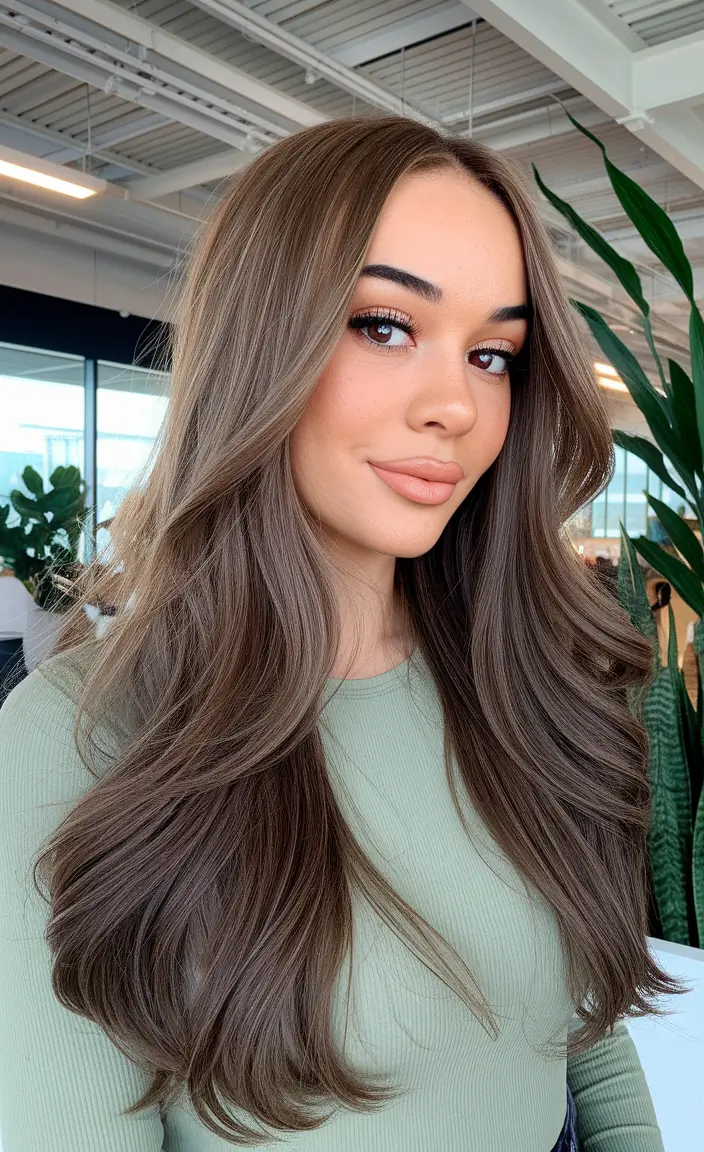 fall brunette hair color balayage long Long Brunette Layers with Lived-In Light