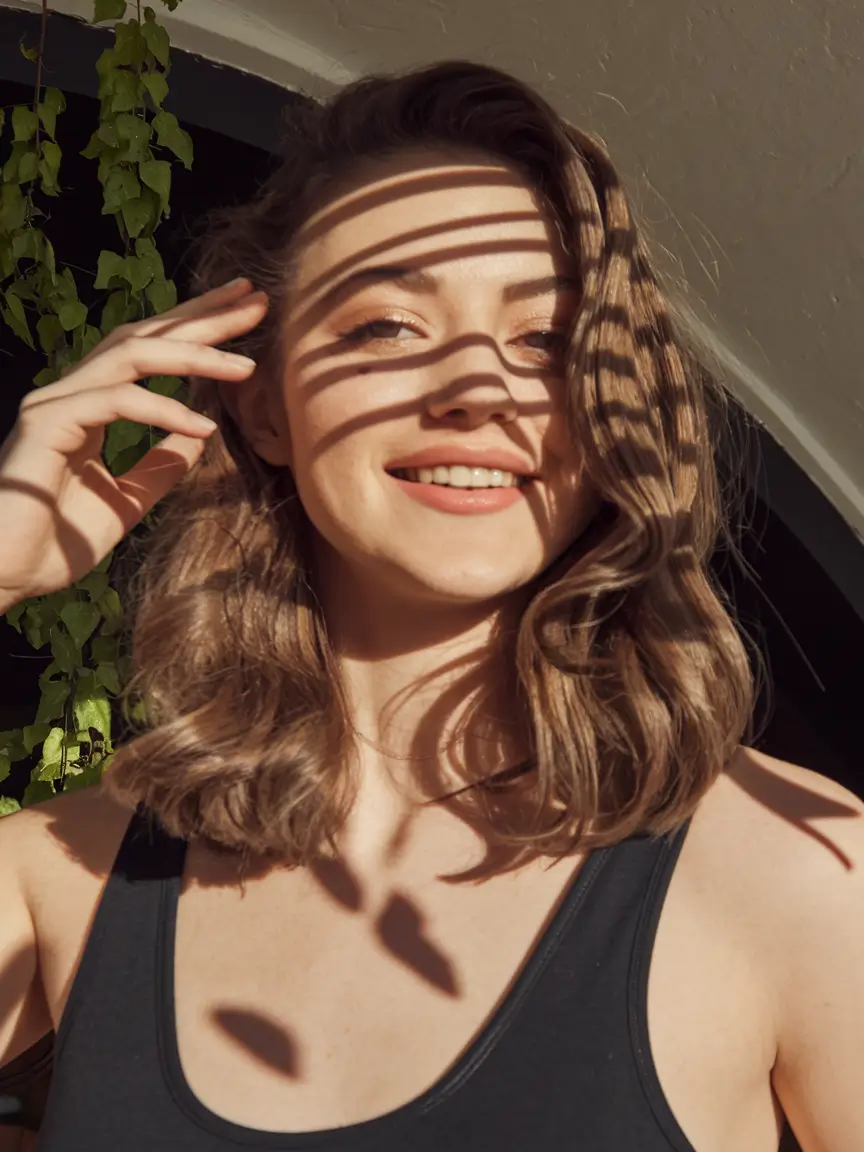 fall brunette hair color pale skin Carefree Texture with Soft Warm Brunette