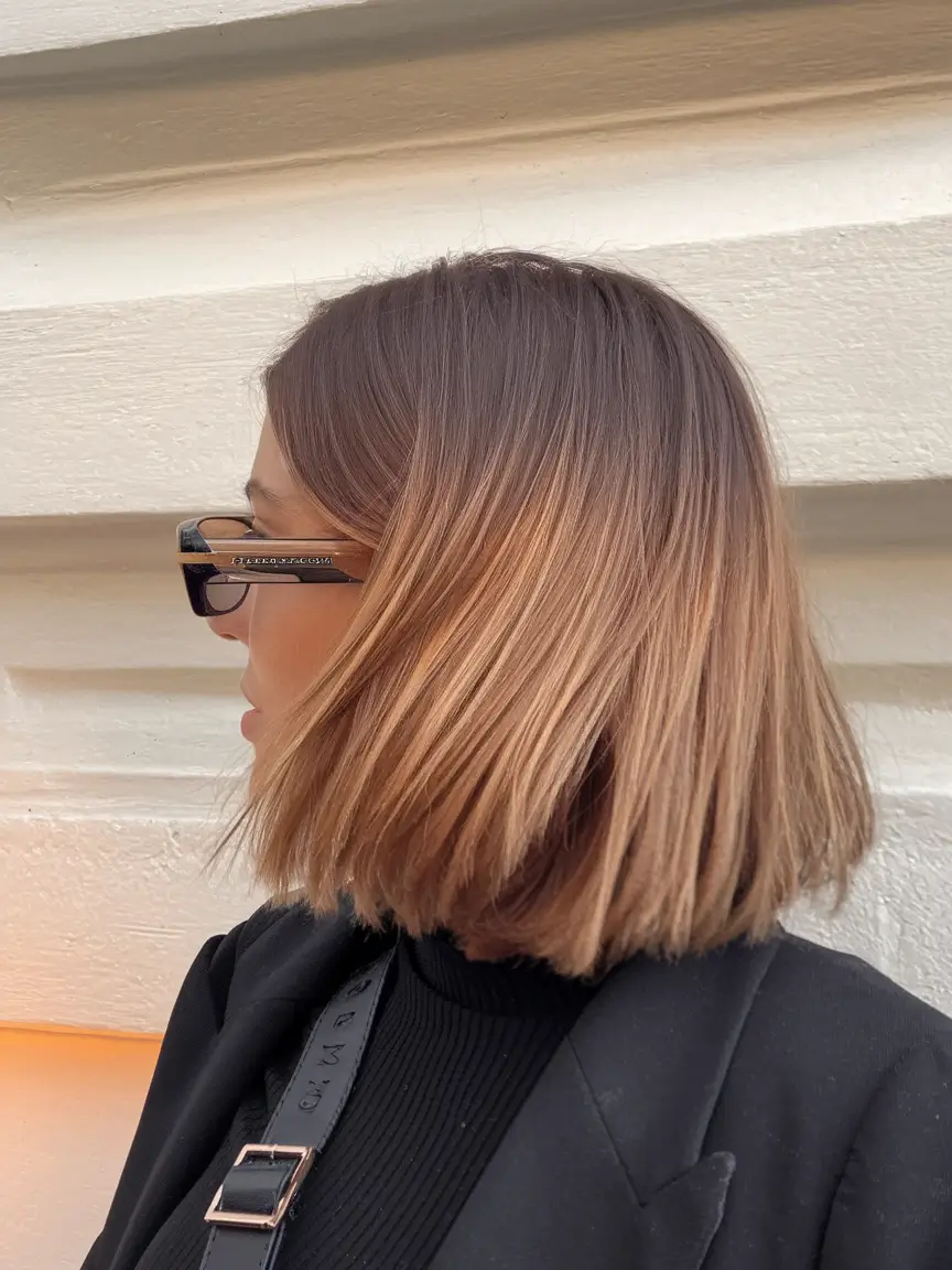 balayage short fall brunette hair color balayage 2025 Blunt Bob with a Toffee Gradient