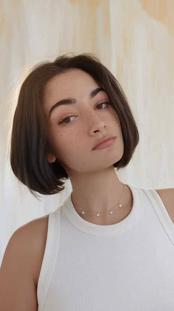 fall brunette hair color short Parisian Chic Rounded Bob