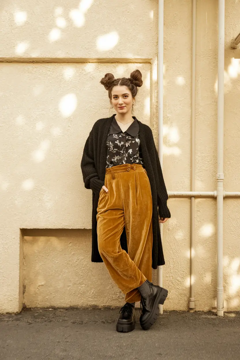 outfits 2025 street Golden Velvet & Cottagecore Attitude