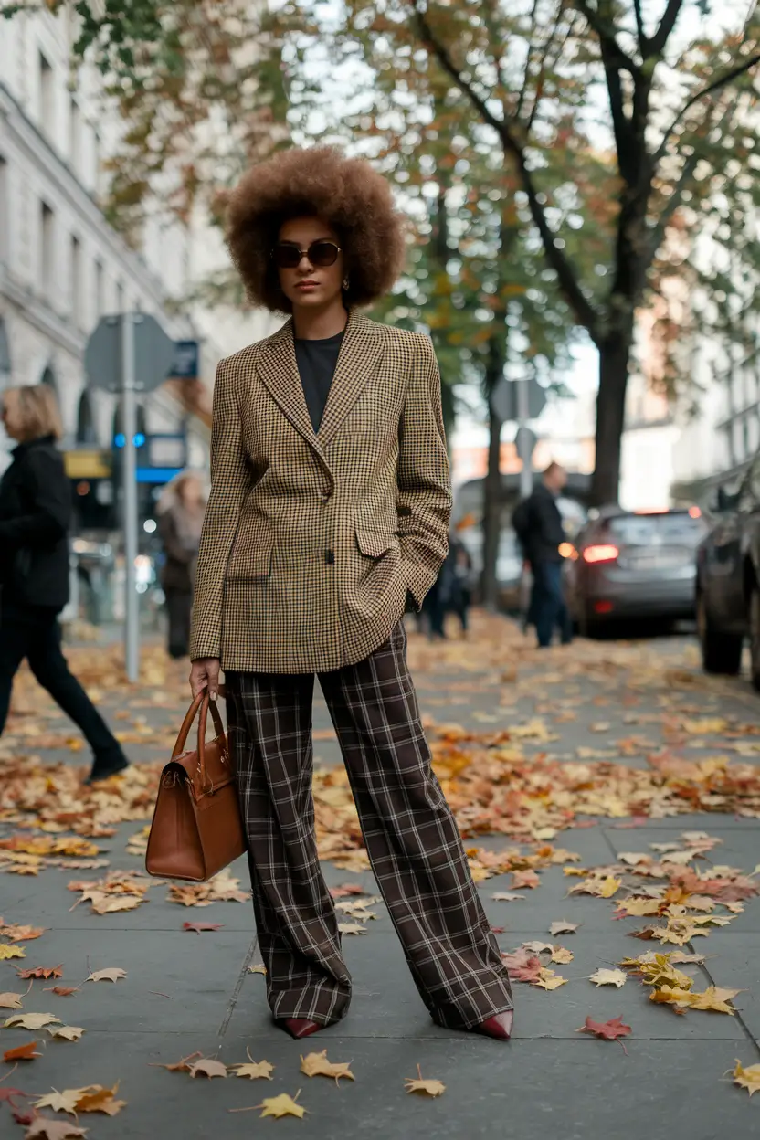 fall office outfits for women 2025 Plaid Confidence for a Boardroom Stroll