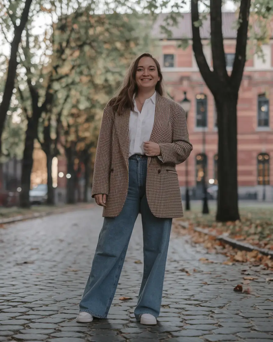 fall office outfits for women jeans Oversized Blazer Meets Casual Jeans Energy